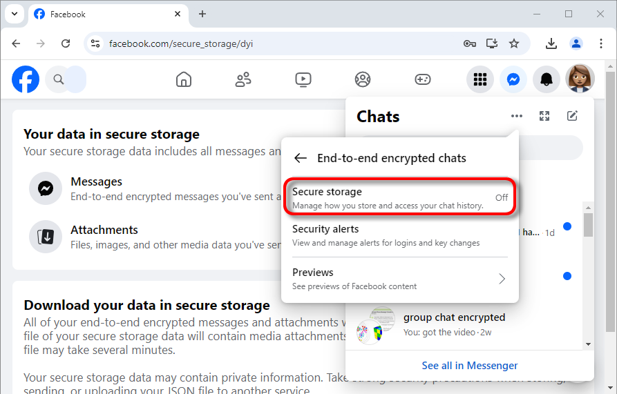 3. Click <b>Secure storage</b>.